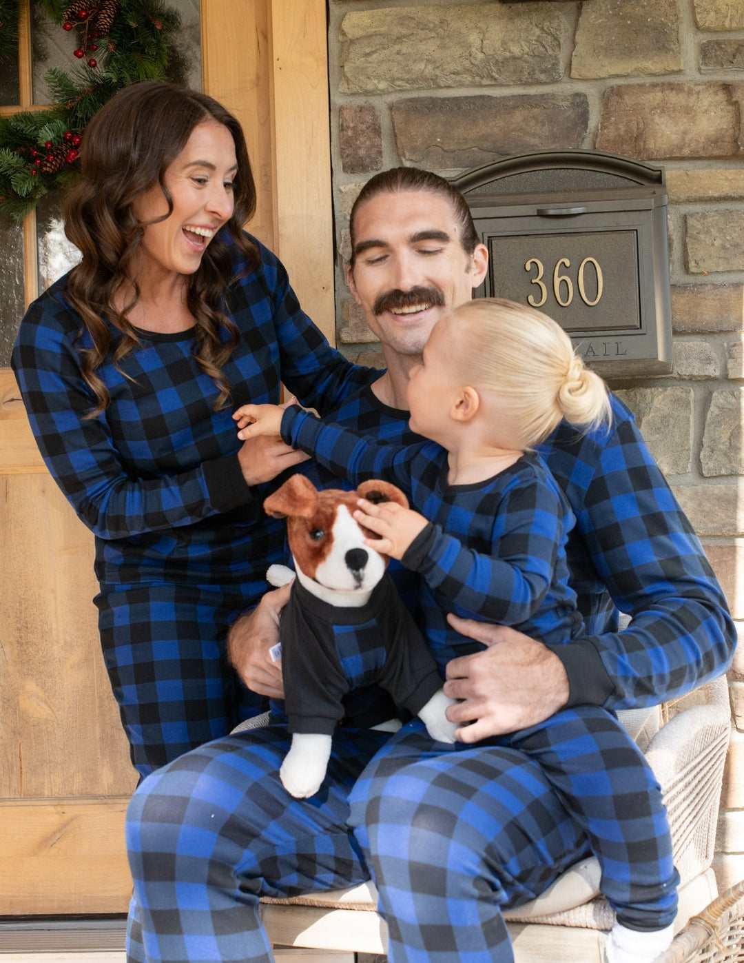 black and navy plaid pajamas