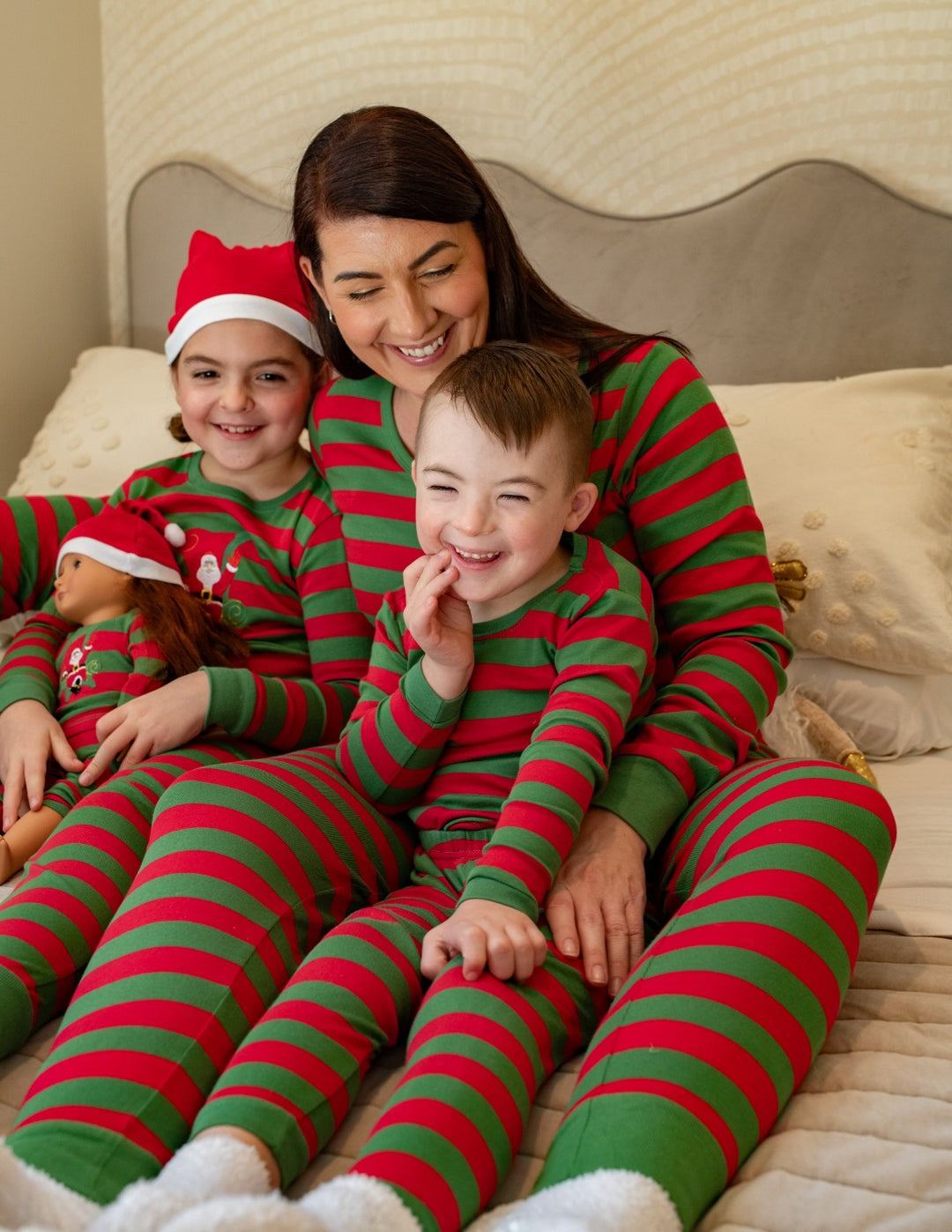 red and green striped matching family pajamas