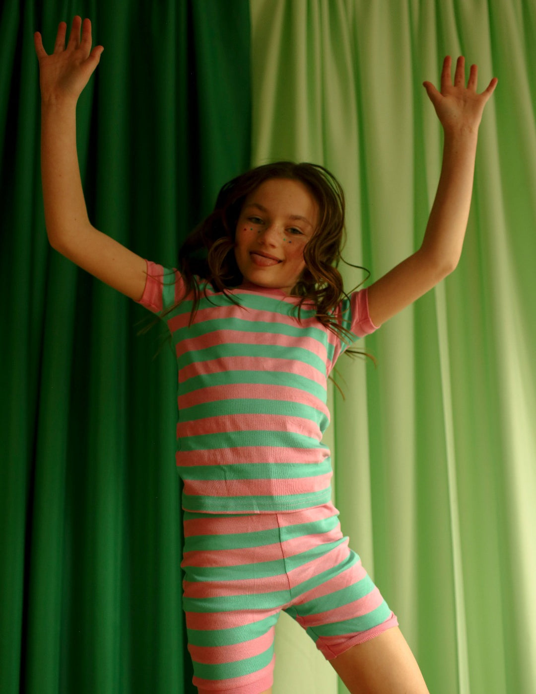 kids shorts aqua and pink striped pajamas