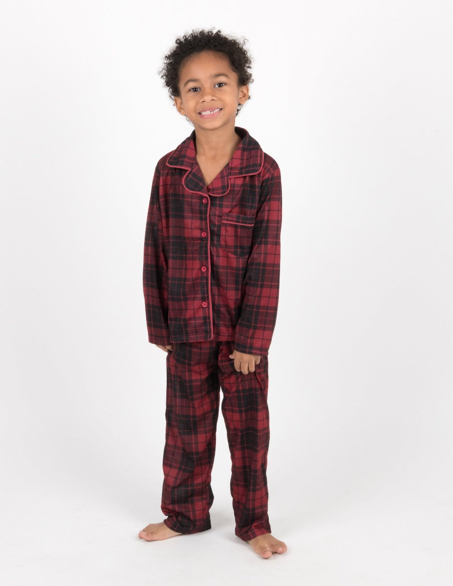 Pajama Set Boys Red Checked Pyjamas Leveret Kids Button Down Plaid