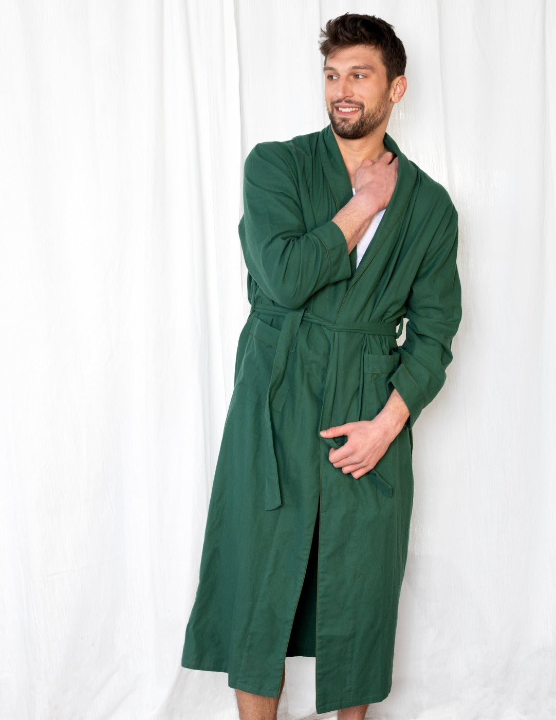 Men's Solid Color Flannel Robe Green / XXX-Large Men's Solid Color Flannel Robe Green / XXX-Large