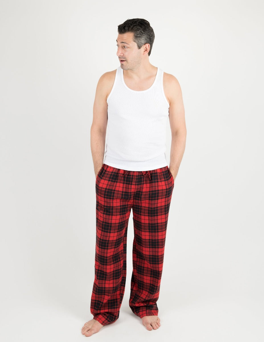Leveret Mens Red Black Plaid Flannel Pants – Leveret Clothing
