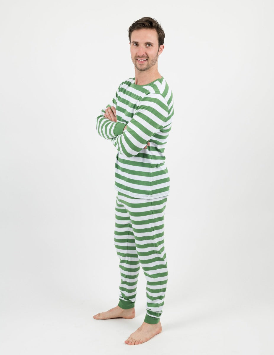 Mens Green White Stripes Pajamas – Leveret Clothing