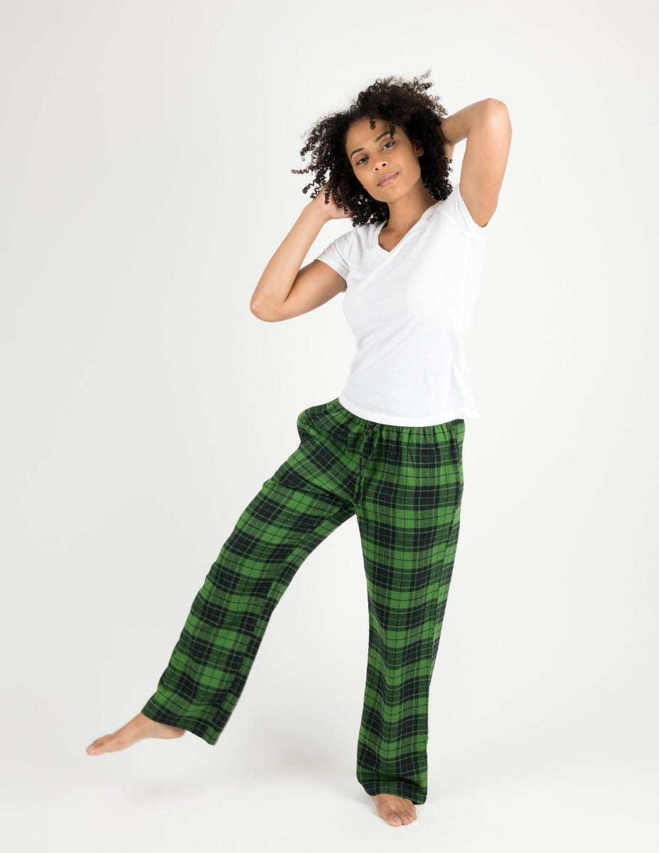 Women's Black & Green Plaid Flannel Pants
