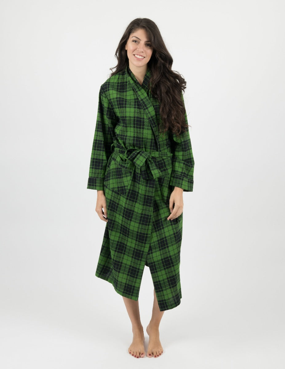 Leveret Women's Black & Green Plaid Flannel Robe Green-Black / 5XL Leveret Women's Black & Green Plaid Flannel Robe Green-Black / 5XL