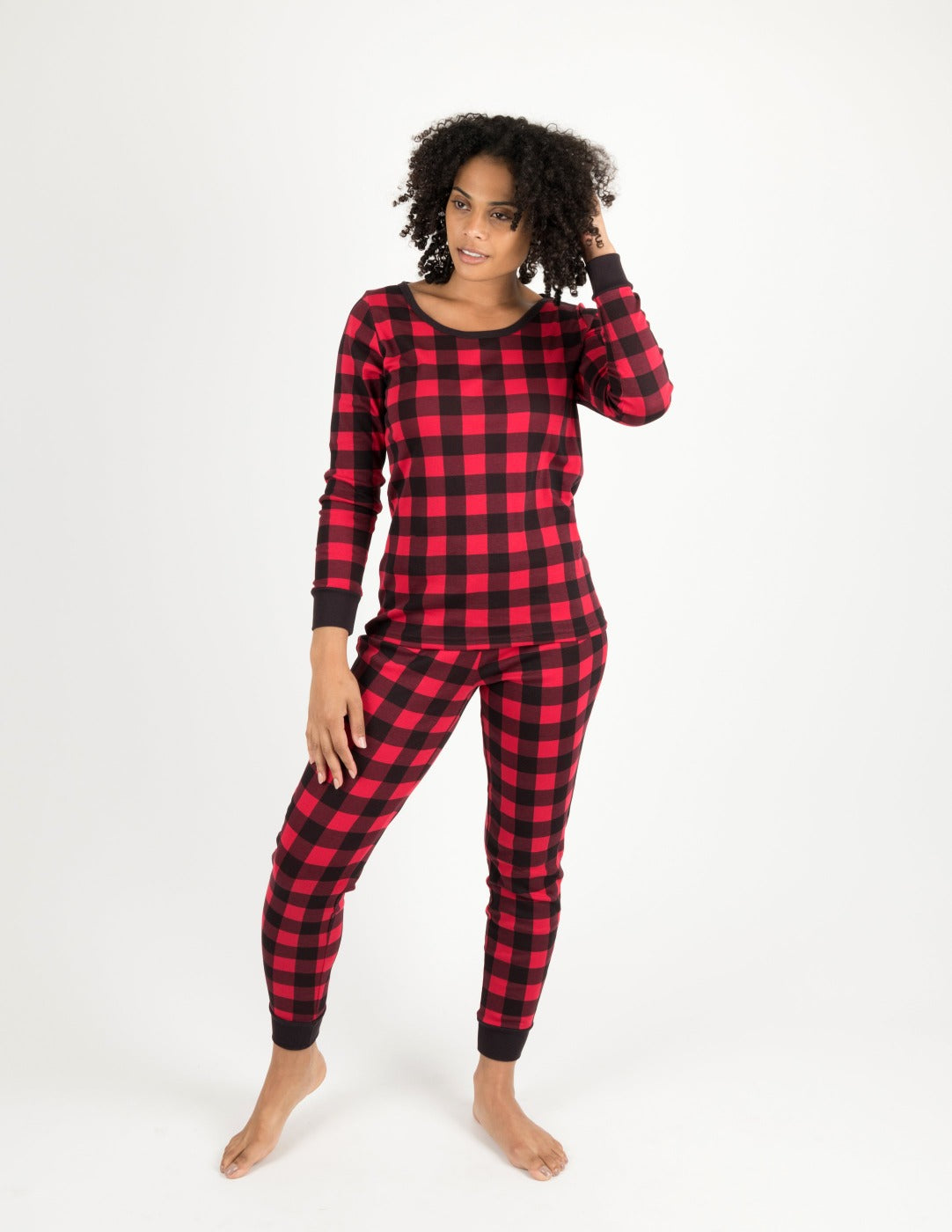 Pajama Set Black Checkered Pajamas Leveret Women's Cotton
