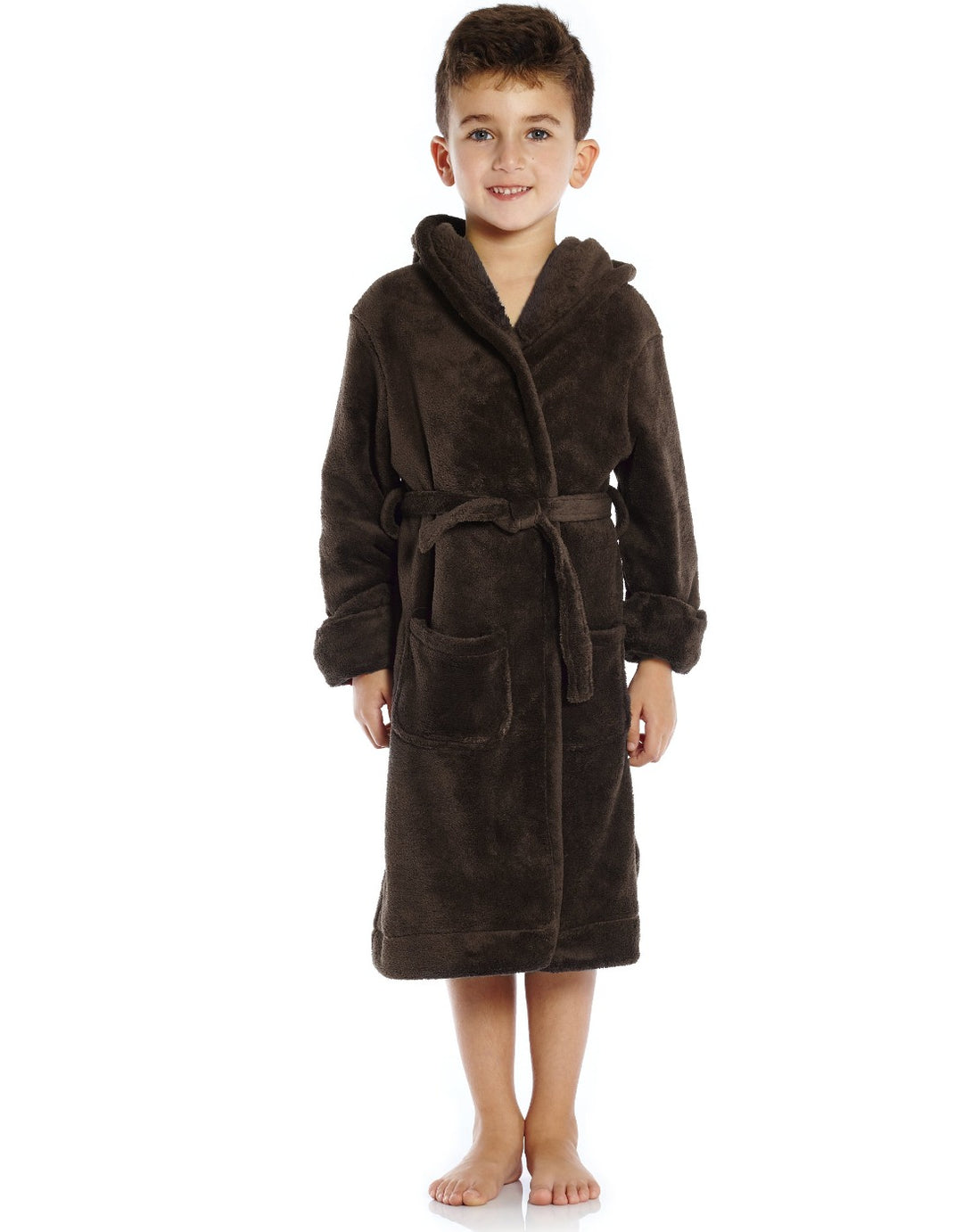 kids brown fleece robe