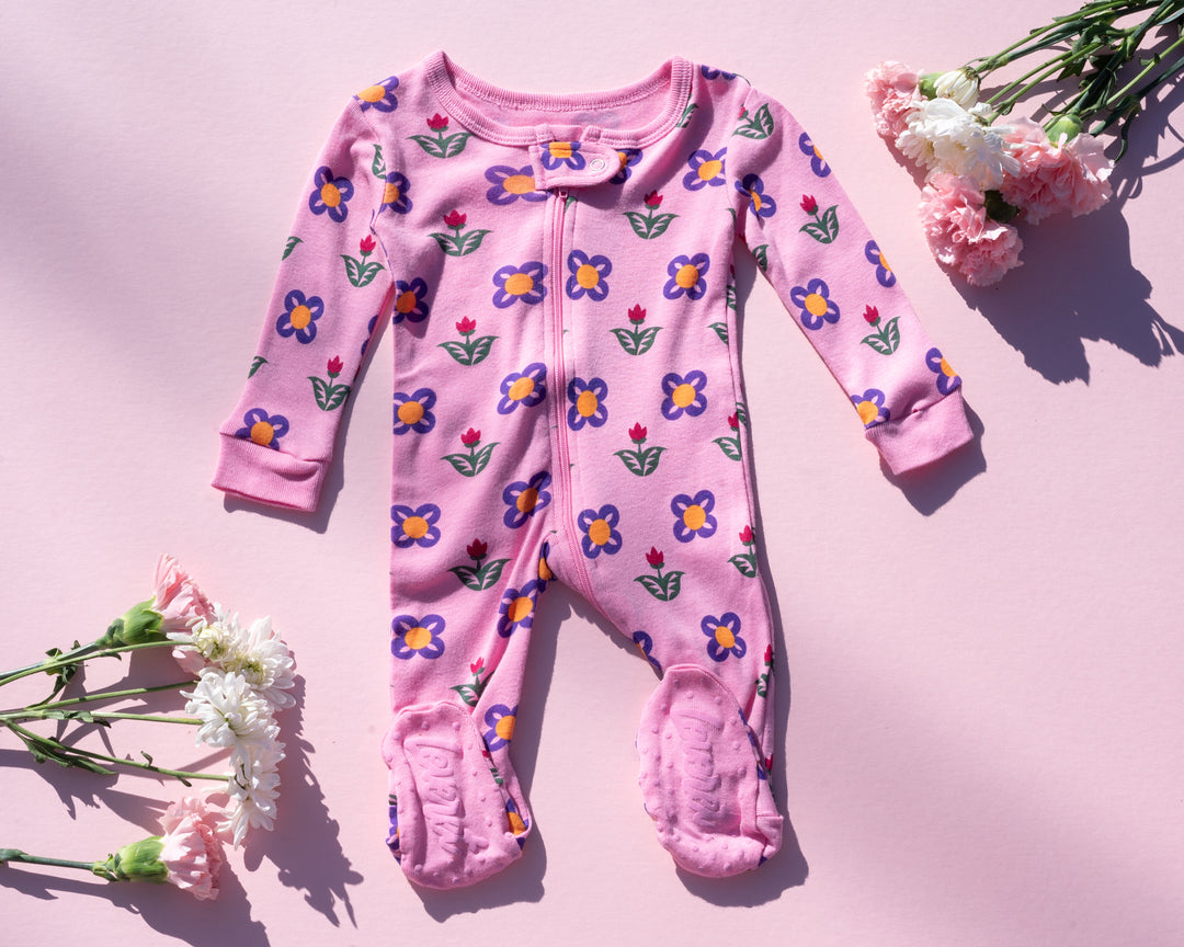 footed pink pajama with flowers