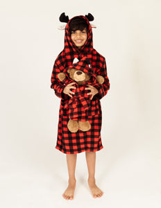 Girl and Doll Fleece Hooded Moose Robe