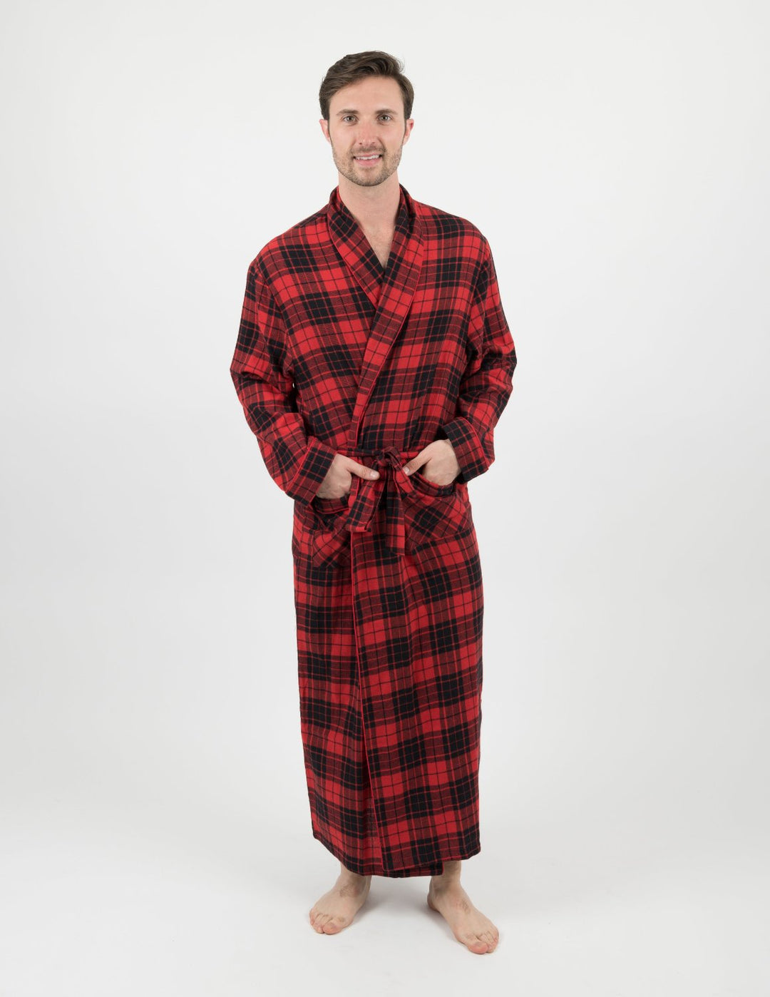 Red Plaid Robe Men's Red & Black Plaid Flannel Robe – Leveret Clothing