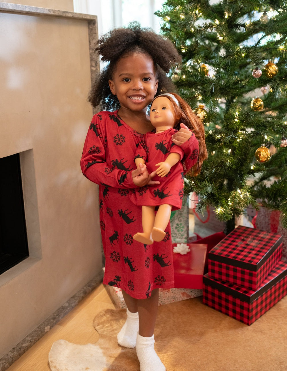 red moose girl and doll nightgown
