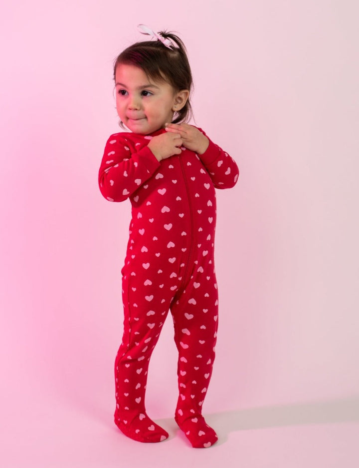 baby footed red hearts valentines pajama