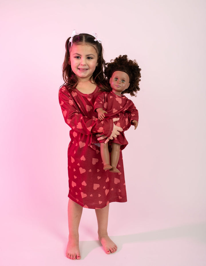 red hearts girl and doll nightgown