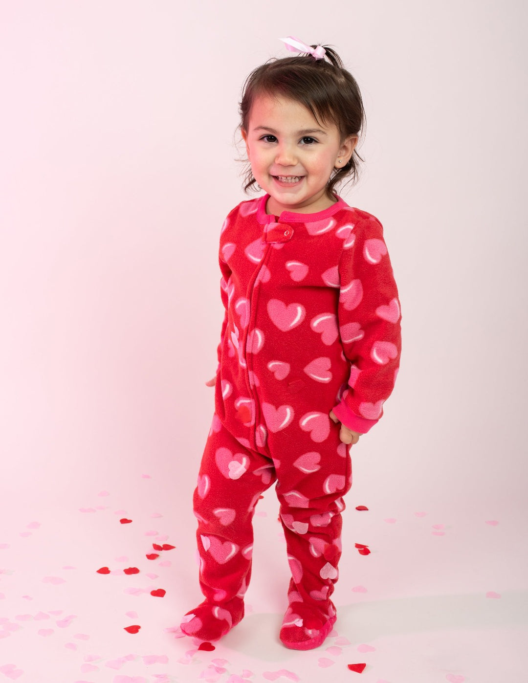 kids footed fleece red hearts pajama