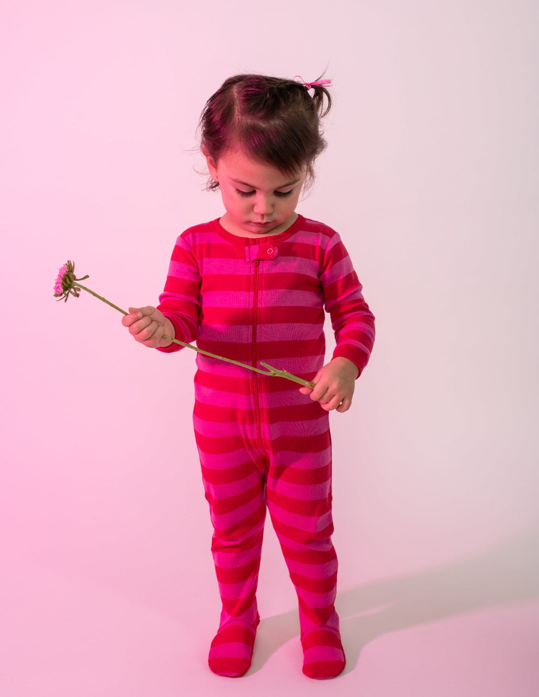 red and pink striped cotton baby footed pajama