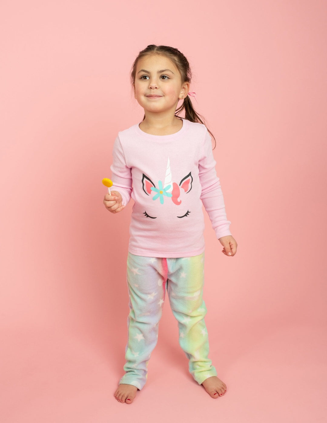 rainbow unicorn cotton and fleece kids pajama set