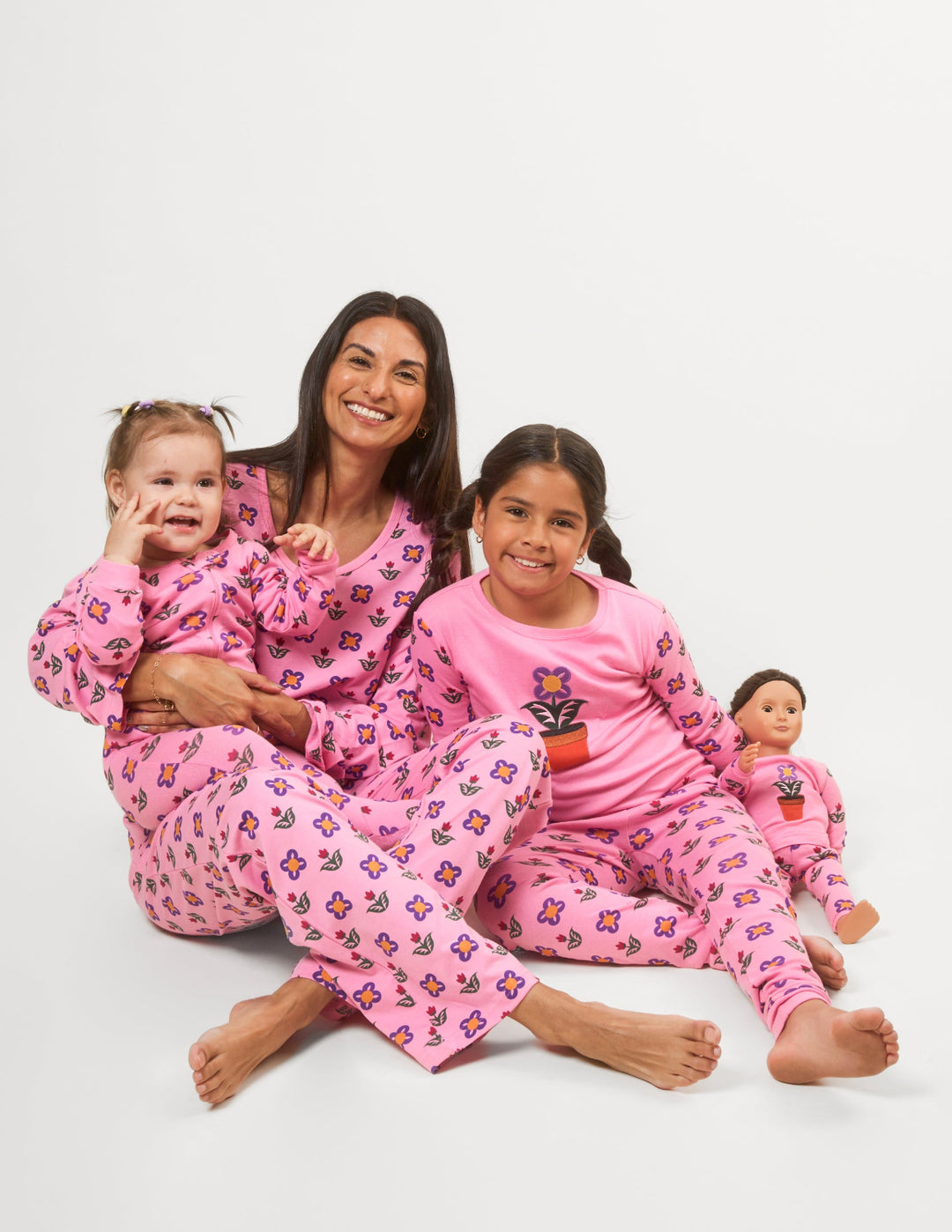 matching family pink flower spring womens and girls pajamas