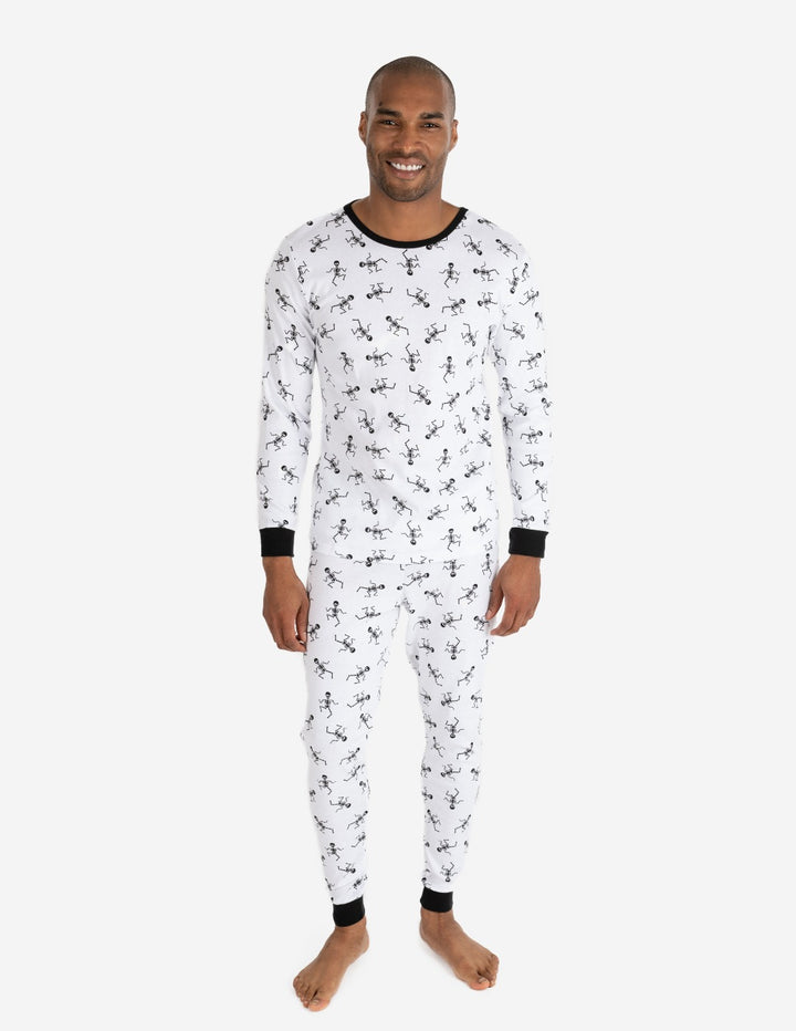 black and white skeleton men's Halloween pajamas