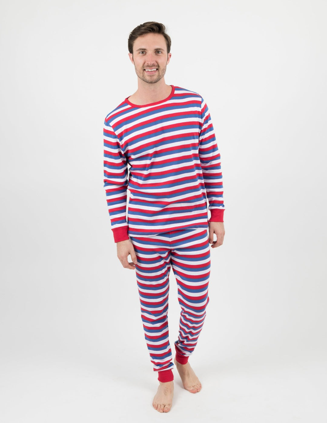 mens red white and blue striped pajamas