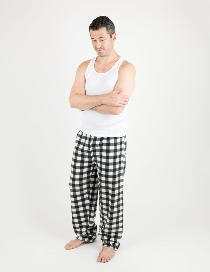 black and white plaid men's fleece pants