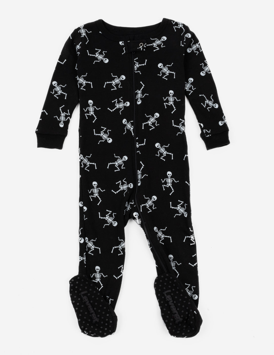 black and white skeleton baby footed pajamas