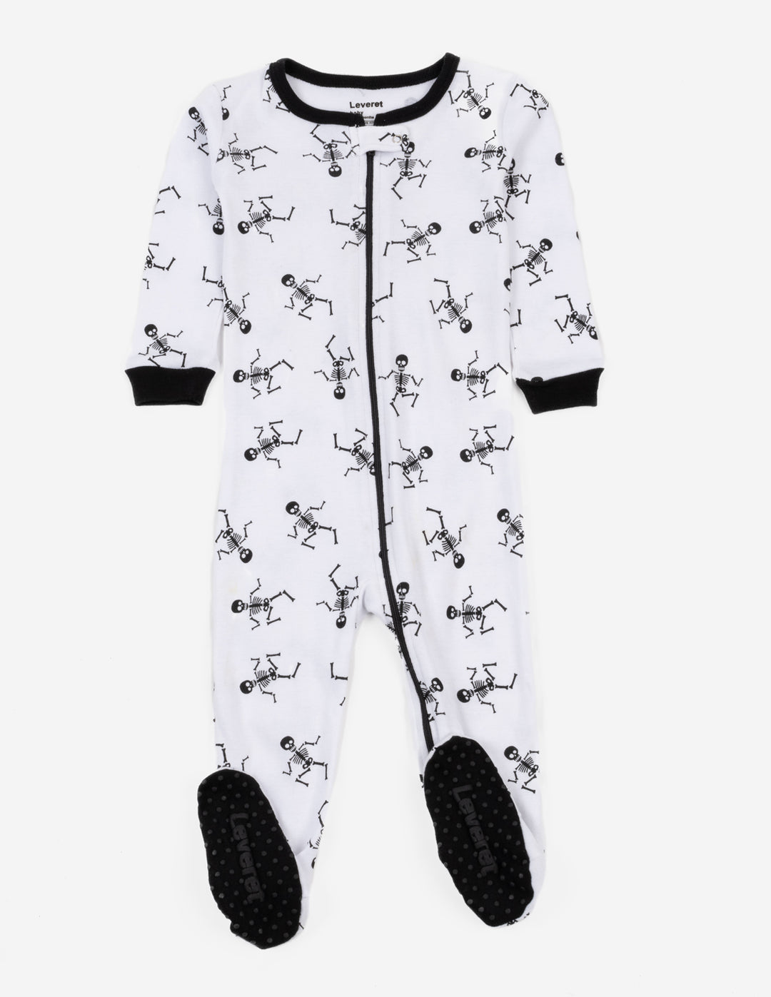 black and white skeleton print baby footed pajamas