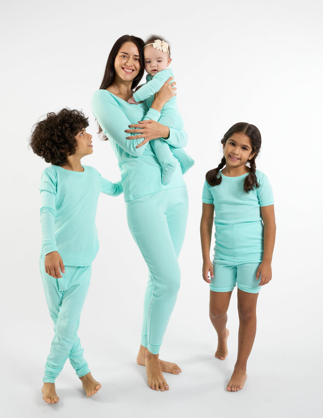 solid color aqua matching family pajamas