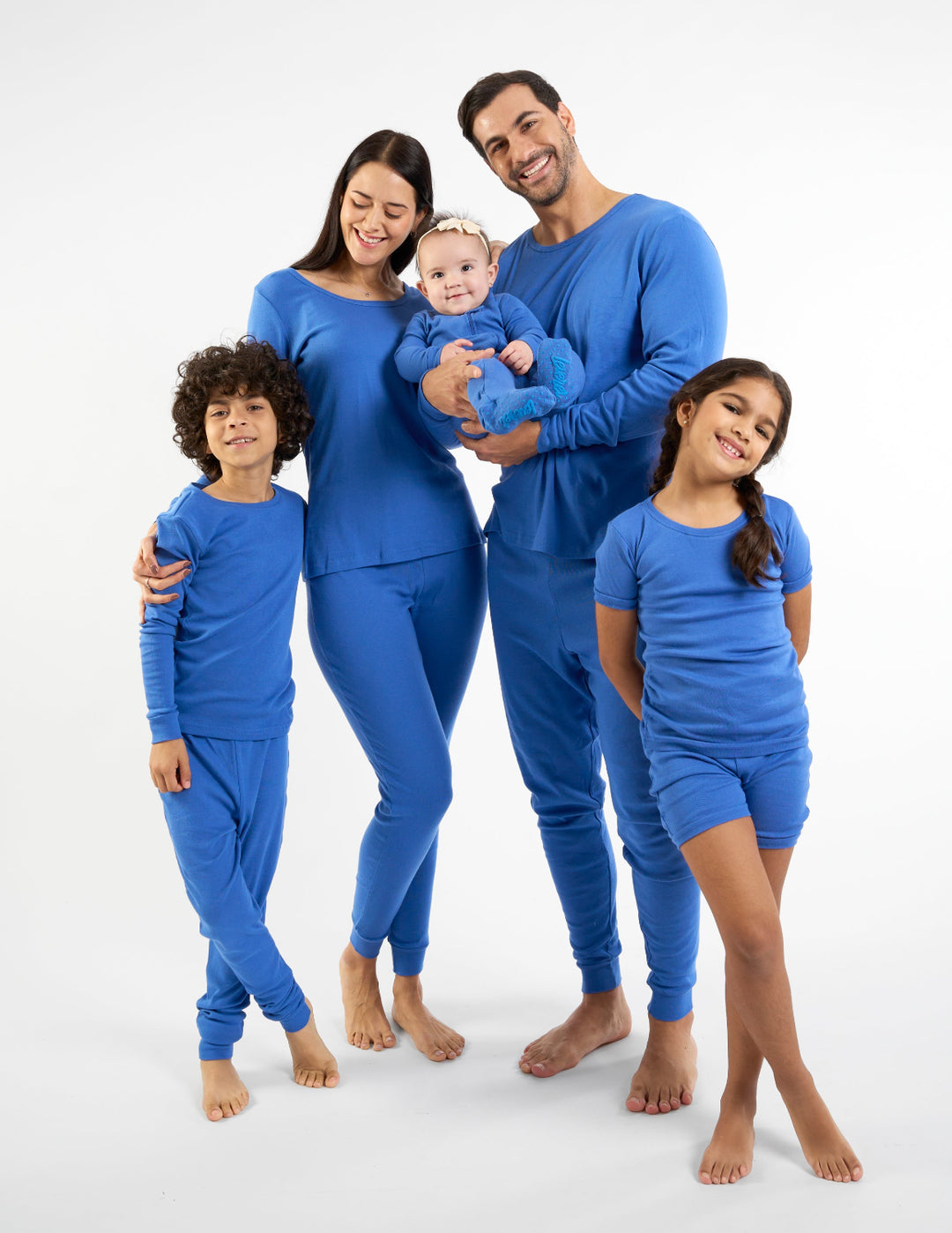 solid color blue matching family pajamas
