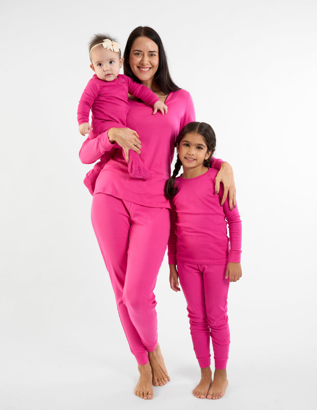 solid color hot pink matching family pajamas