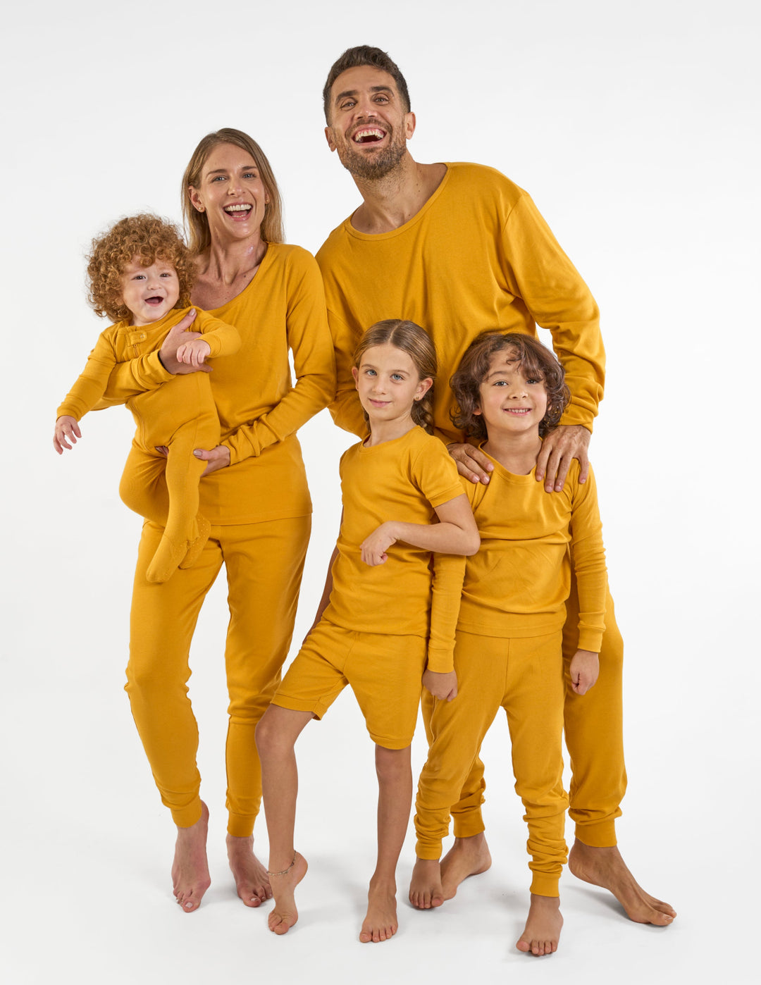 solid color mustard matching family pajamas