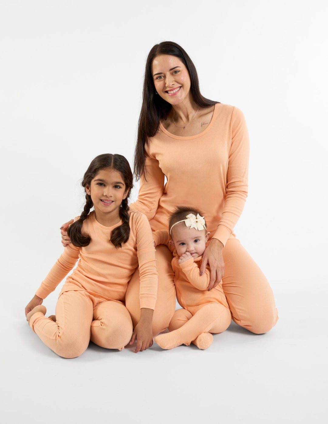solid color peach matching family pajamas