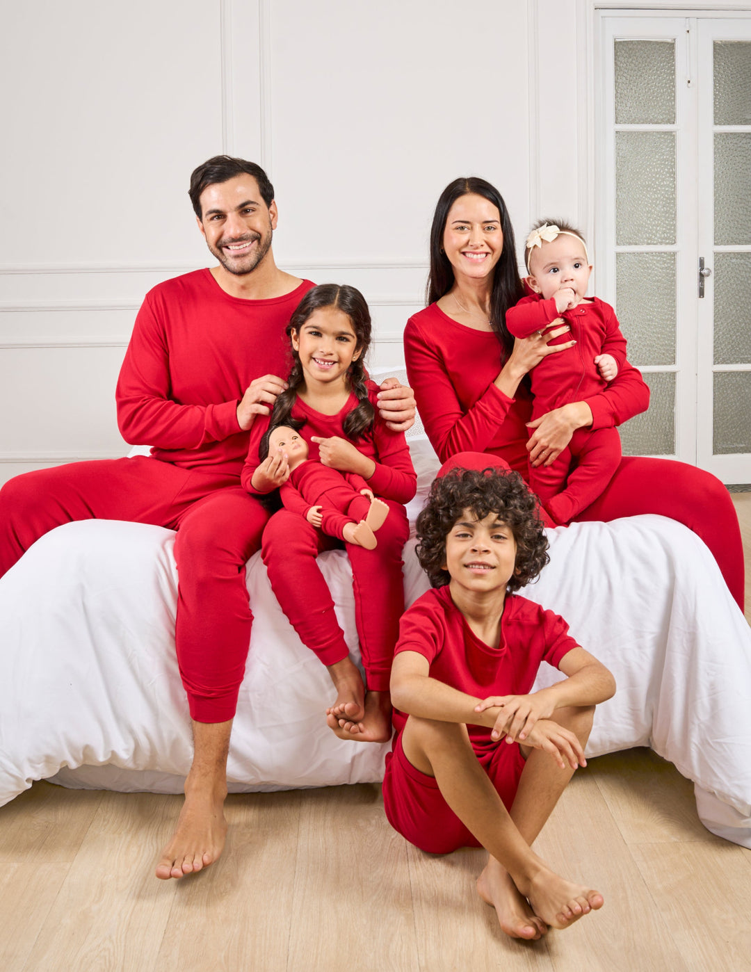 solid color red matching family pajamas