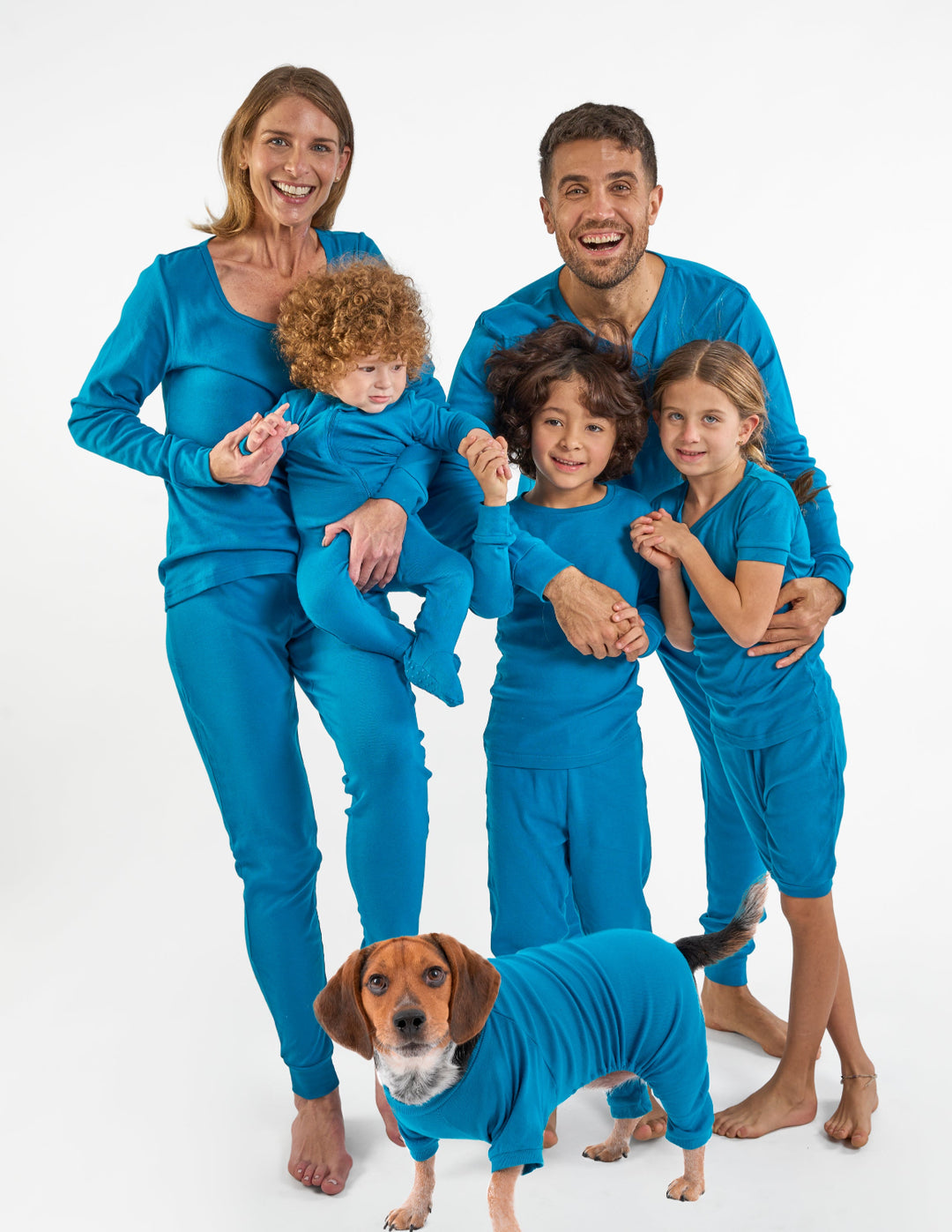 solid color teal matching family pajamas