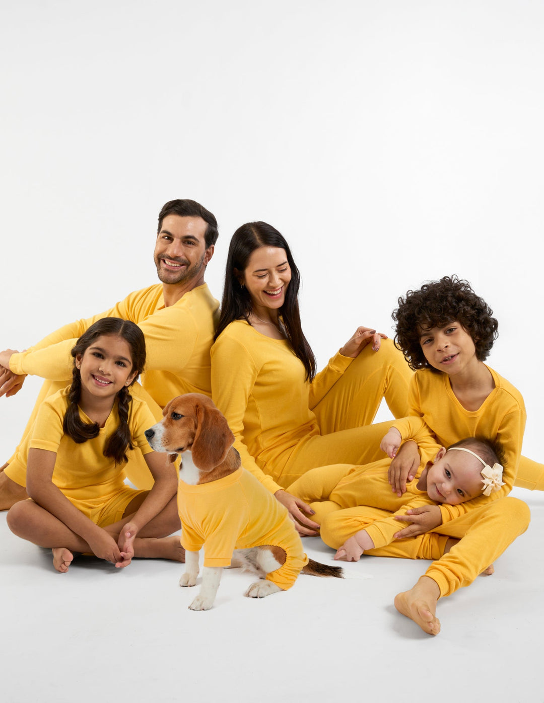 solid color yellow matching family pajamas
