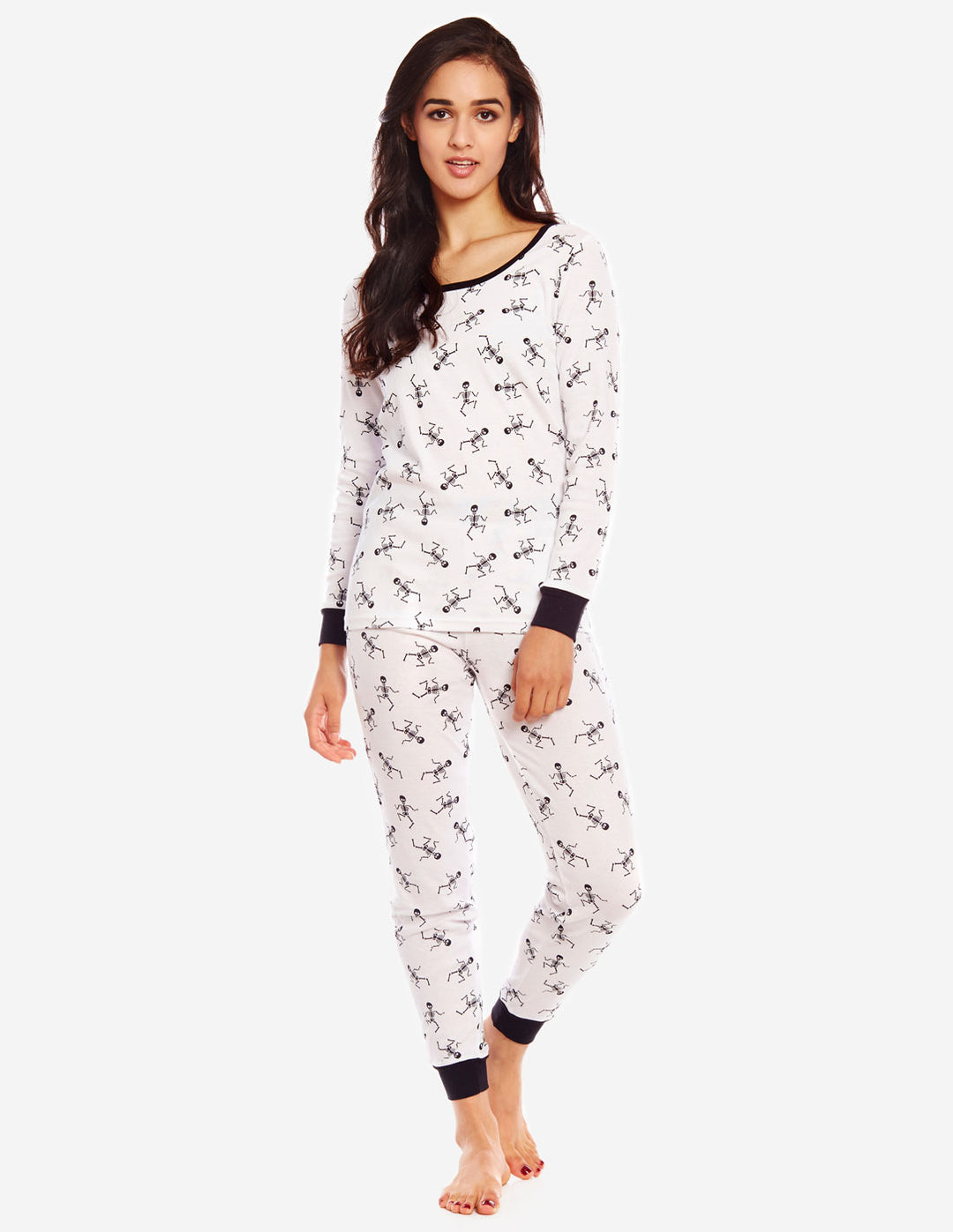 womens black and white skeleton cotton pajamas