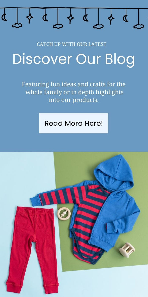 discover our blog; baby grey and red striped body suit, blue zipper hoodie, and red leggings