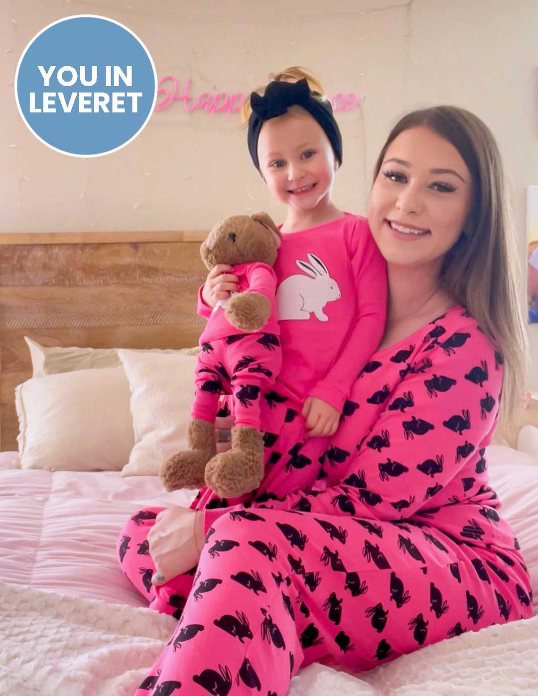 pink bunny rabbit girl and doll pajamas