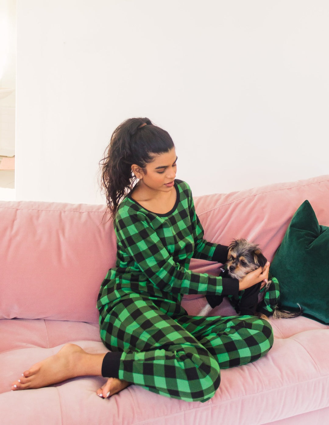 black and green plaid dog pajamas