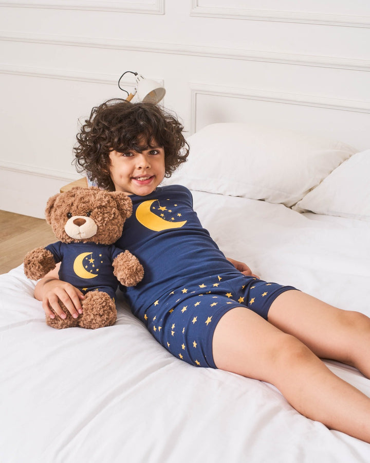 navy moon and stars shorts kids pajamas