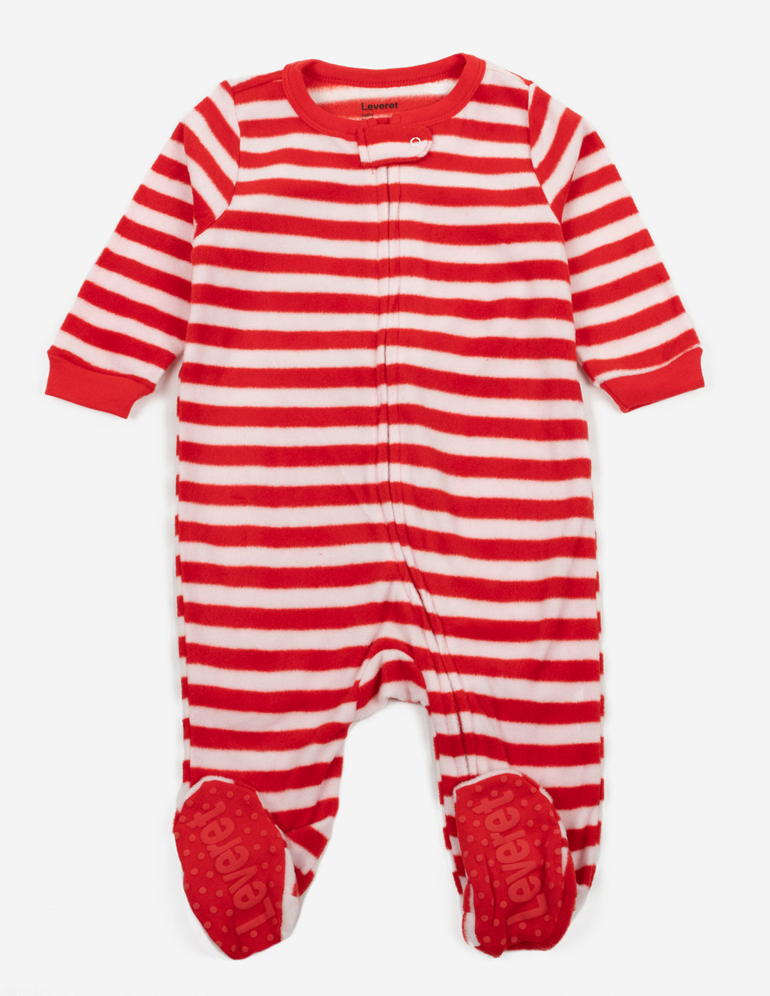 red and white striped fleece footed pajama