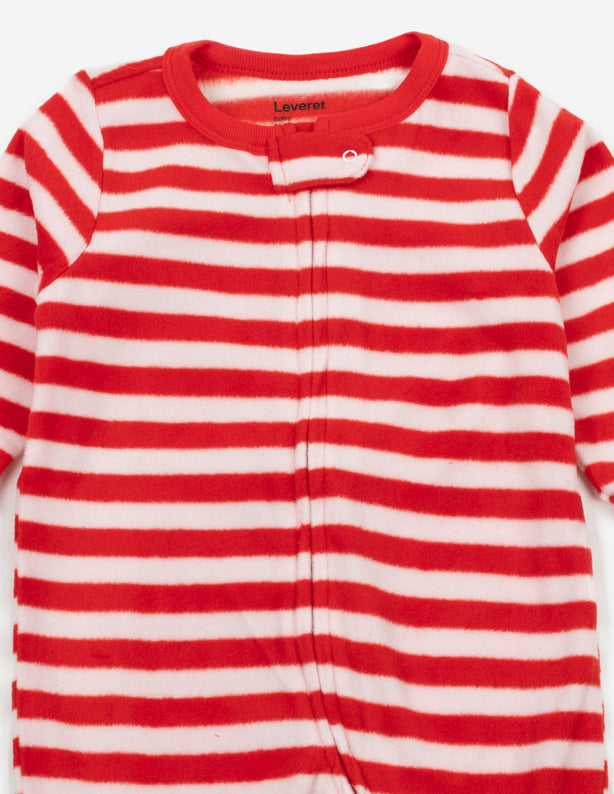 red and white stripes fleece baby footed pajamas