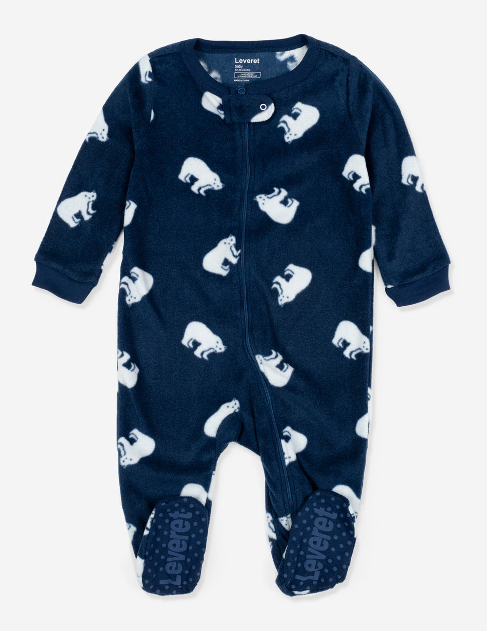 navy polar bear baby fleece footed pajama