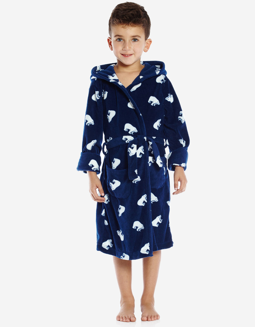 navy polar bear kids fleece robe
