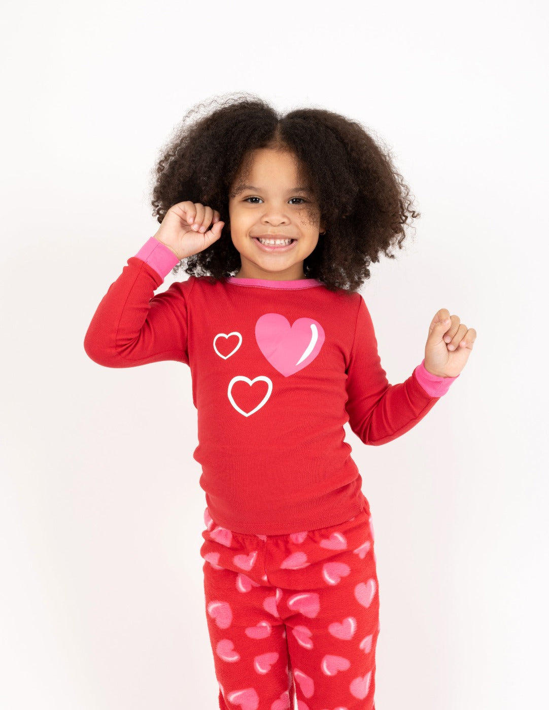 red hearts fleece kids pajamas