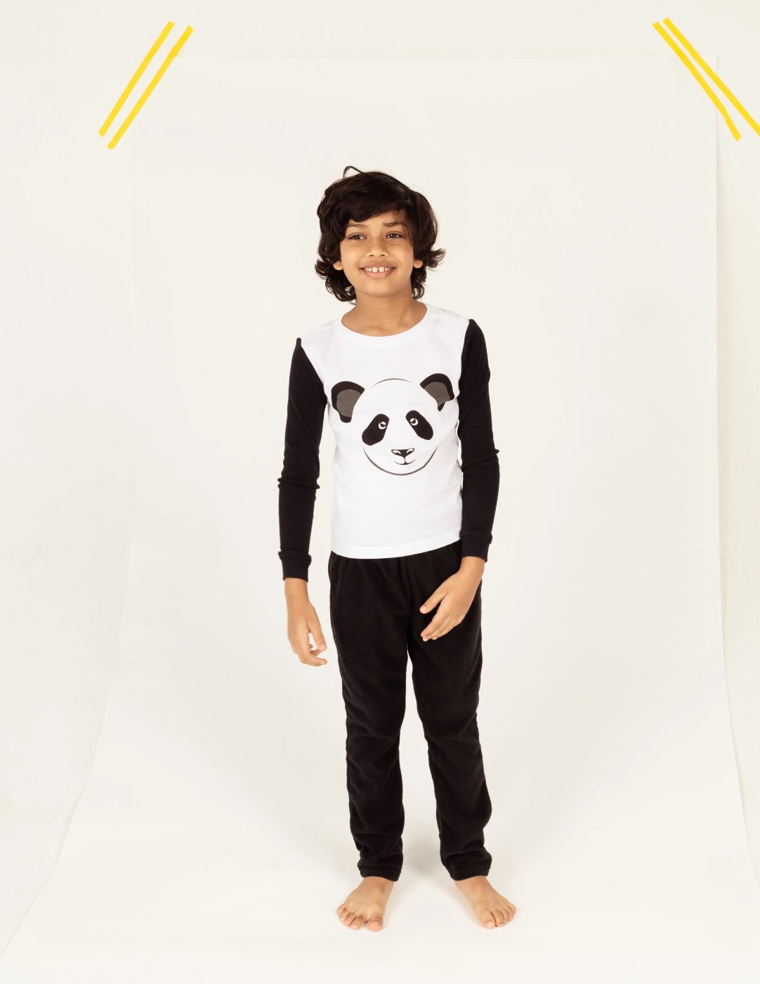 black and white panda fleece and cotton kids pajamas