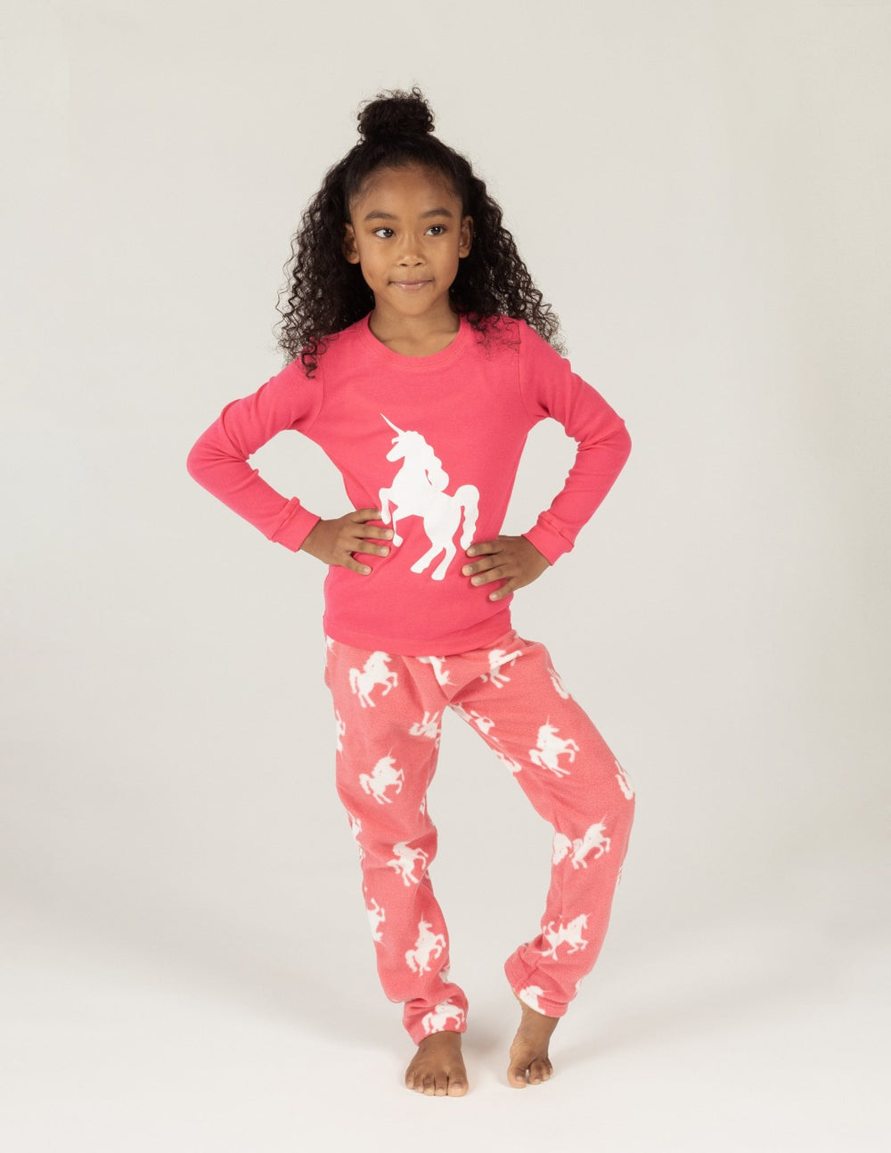 pink unicorn fleece and cotton kids pajama sets