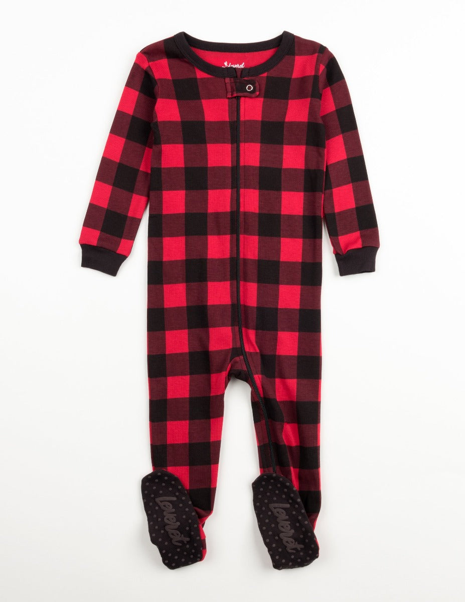 red and black cotton baby footed pajamas