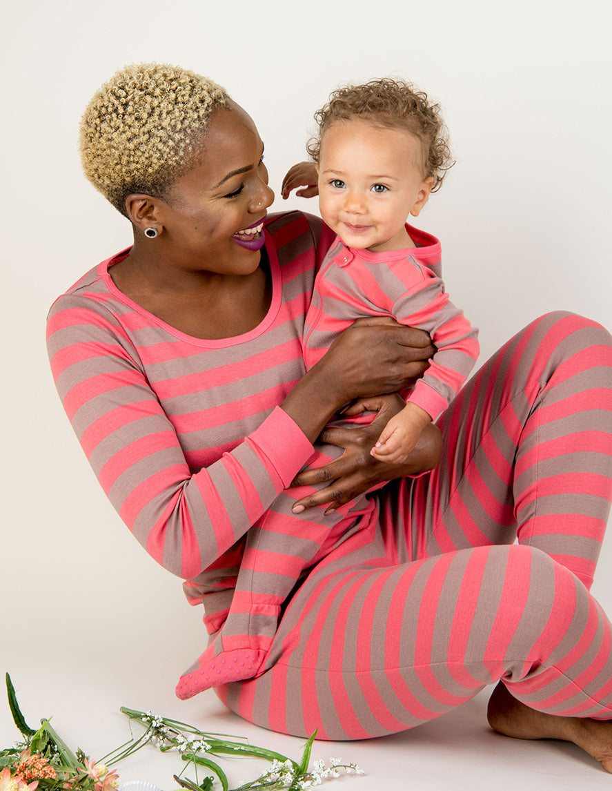pink and beige striped pajamas