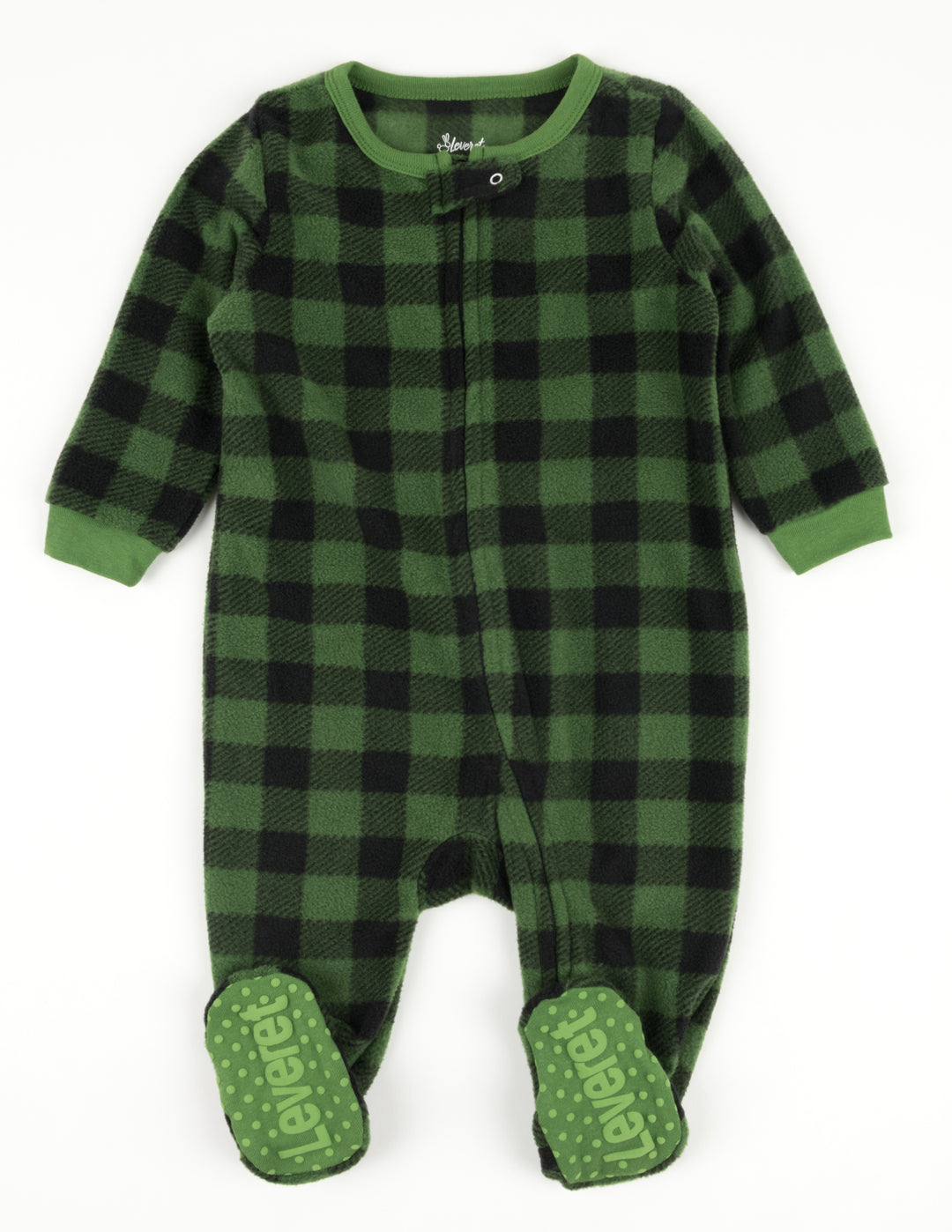 Kids Footed Black & Green Plaid Fleece Pajamas