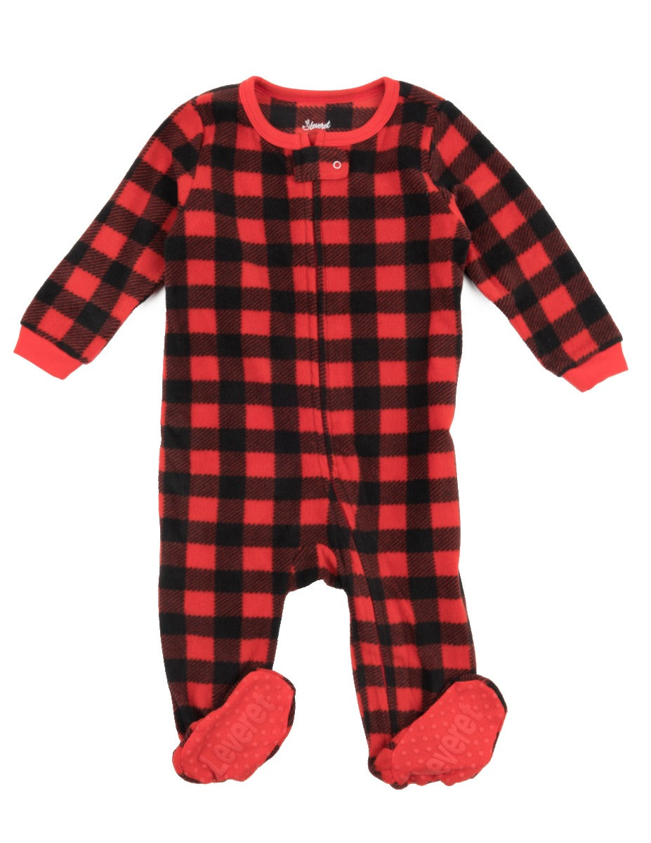 red and black plaid fleece baby footed pajama